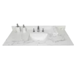Montary 43x22 bathroom stone vanity top  engineered stone carrara Gray marble color with rectangle undermount ceramic sink and  3 faucet hole with back splash .