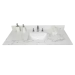 Montary 43x22 bathroom stone vanity top  engineered stone carrara Gray marble color with rectangle undermount ceramic sink and  3 faucet hole with back splash .