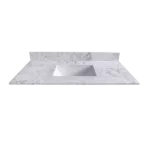 Montary 49x22inch  bathroom stone vanity top  engineered stone carrara Gray marble color with rectangle undermount ceramic sink and 3 faucet hole with back splash .