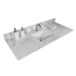 Montary 43x22 inch bathroom stone vanity top  engineered stone carrara Gray marble color with rectangle undermount ceramic sink and  single faucet hole with back splash .