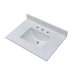 Montary 31"x 22" bathroom stone vanity top carrara jade engineered marble color with undermount ceramic sink and 3 faucet hole with backsplash