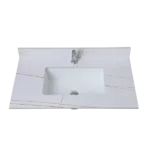 Montary 37inch bathroom vanity top stone white gold new style tops with rectangle undermount ceramic sink and single faucet hole