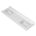 73x22 Inch Bathroom Stone Vanity Top Engineered Marble with Double Rectangle Undermount Ceramic Sink and 2 Faucet Hole with Backsplash,White Carrara Engineered Stone Countertop (not Include Cabinet)