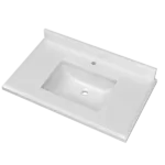 37 Inch Marble Vanity Top with Undermounted Rectangular Ceramic Sink & Backsplash, White Carrara Engineered Stone Countertop for Bathroom Kitchen Cabinet 1 Faucet Hole (not Include Cabinet)