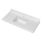 49 Inch Marble Vanity Top with Undermounted Rectangular Ceramic Sink & Backsplash, White Carrara Engineered Stone Countertop for Bathroom Kitchen Cabinet 1 Faucet Hole (not Include Cabinet)