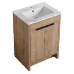 24" Freestanding Bathroom Vanity with White Ceramic Sink & 2 Soft-Close Cabinet Doors