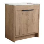 30" Freestanding Bathroom Vanity with White Ceramic Sink & 2 Soft-Close Cabinet Doors
