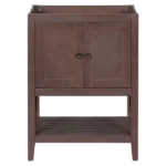 24" Bathroom Vanity Base Only, Solid Wood Frame, Bathroom Storage Cabinet with Doors and Open Shelf, Brown