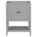 24" Bathroom Vanity Base Only, Solid Wood Frame, Bathroom Storage Cabinet with Doors and Open Shelf, Grey