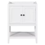 24" Bathroom Vanity Base Only, Soild Wood Frame, Bathroom Storage Cabinet with Doors and Open Shelf, White