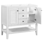 36" Bathroom Vanity without Sink, Cabinet Base Only, Two Cabinets and Drawers, Open Shelf, Solid Wood Frame, White