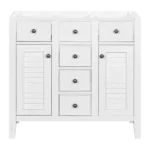 36" Bathroom Vanity without Sink, Cabinet Base Only, Two Cabinets and Five Drawers, Solid Wood Frame, White
