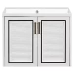 24" Wall Mounted Bathroom Vanity with Ceramic Basin, Two Shutter Doors, Solid Wood & MDF Board, White (One Package)