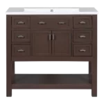 36'' Bathroom Vanity without Top Sink, Brown Cabinet only, Modern Bathroom Storage Cabinet with 2 Soft Closing Doors and 6 Drawers (NOT INCLUDE BATHROOM VANITY SINK)