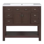 36'' Bathroom Vanity without Top Sink, Brown Cabinet only, Modern Bathroom Storage Cabinet with 2 Soft Closing Doors and 6 Drawers (NOT INCLUDE BATHROOM VANITY SINK)