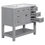 36'' Bathroom Vanity without Top Sink, Grey Cabinet only, Modern Bathroom Storage Cabinet with 2 Soft Closing Doors and 6 Drawers (NOT INCLUDE BATHROOM VANITY SINK)