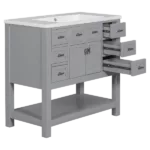 36'' Bathroom Vanity without Top Sink, Grey Cabinet only, Modern Bathroom Storage Cabinet with 2 Soft Closing Doors and 6 Drawers (NOT INCLUDE BATHROOM VANITY SINK)