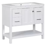 [Cabinet Only]36" White Modern Bathroom Vanity with USB