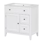 30" Bathroom Vanity with Sink Top, Bathroom Vanity Cabinet with Door and Two Drawers, Solid Wood Frame, One Package, White