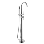 Double Handle Floor Mounted Freestanding Bathtub Faucet with Hand-Shower in Brushed Nickel