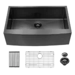 33 Inch Kitchen Sink Gunmetal Black Stainless Steel 16 gauge Apron Front Kitchen Sink