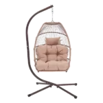 Outdoor Patio Wicker Folding Hanging Egg Chair in Khaki