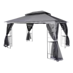 Outdoor Patio Gazebo Canopy Tent With Ventilated Double Roof And Mosquito Net in Gray Color