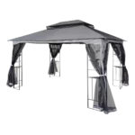 Outdoor Patio Gazebo Canopy Tent With Ventilated Double Roof And Mosquito Net in Gray Color